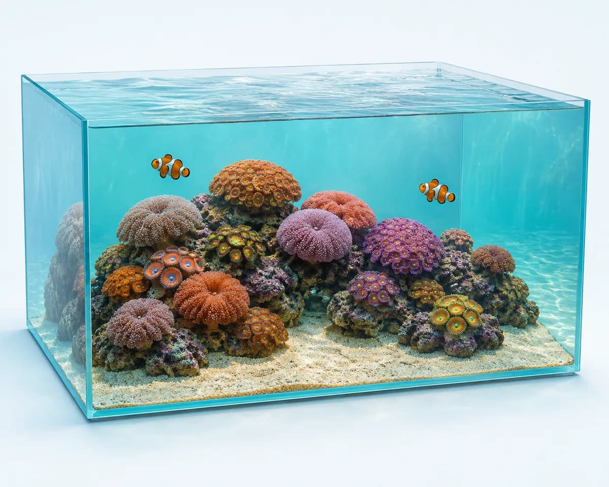 Soft coral reef illustration with mushrooms and zoanthids